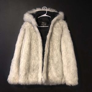 ASOS DESIGN Faux Fur Hooded Jacket Coat - White